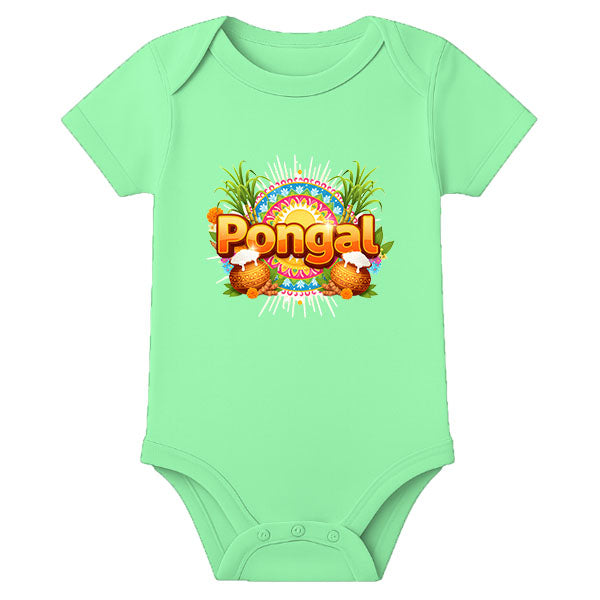 First Pongal Baby Onesie with Name – Personalized Newborn Romper for Pongal Festival - MINT GREEN - 0 - 3 Months (Chest 18")