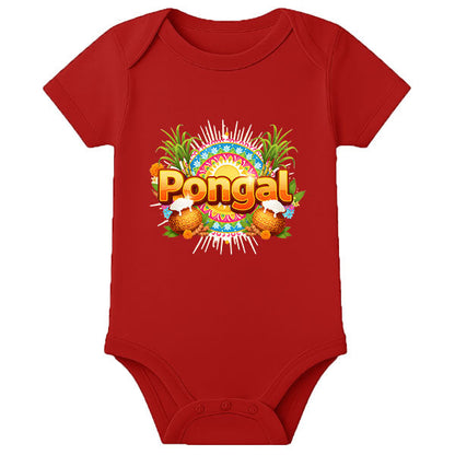 First Pongal Baby Onesie with Name – Personalized Newborn Romper for Pongal Festival - RED - 0 - 3 Months (Chest 18")