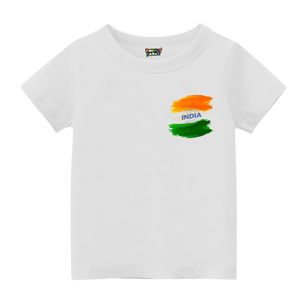 Tricolor Vibes – Mini Deshbhakt Edition Kids Tshirt White
