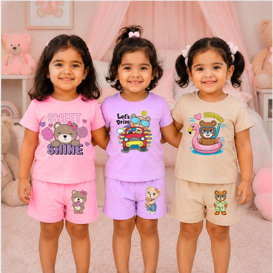 Cute Cartoon Kids T-Shirt & Shorts Matching Outfit for Everyday Wear