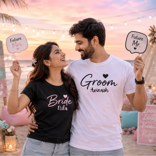 Romantic Bride Groom Couple Tees for Wedding Celebration