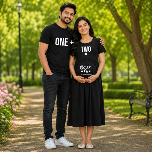 One Plus Two Equals Three Feeding & Nursing Dress with Matching Dad T-Shirt