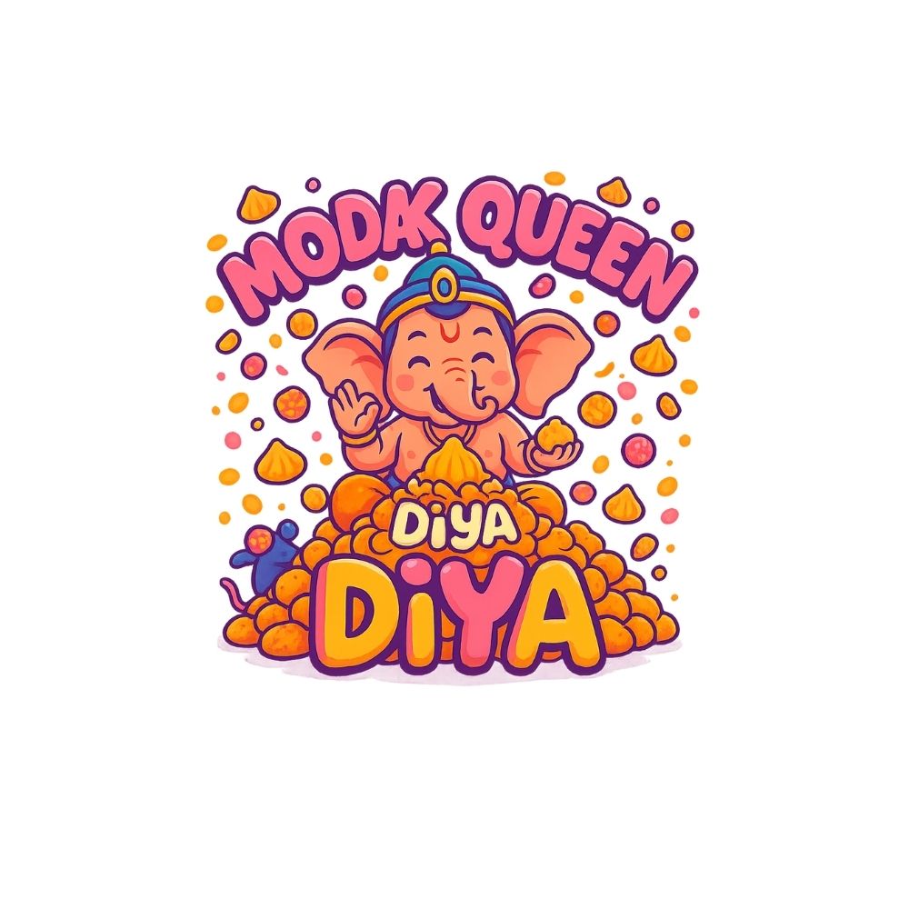 Ganesha with Modaks Printed T-Shirt for Girls - Bappa’s Modak Queen