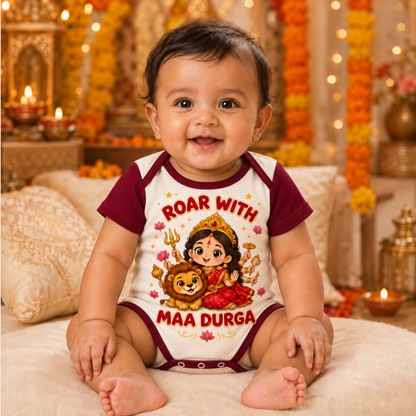 Roar With Maa Durga Baby Romper | Durga Puja Festive Onesie for Infants