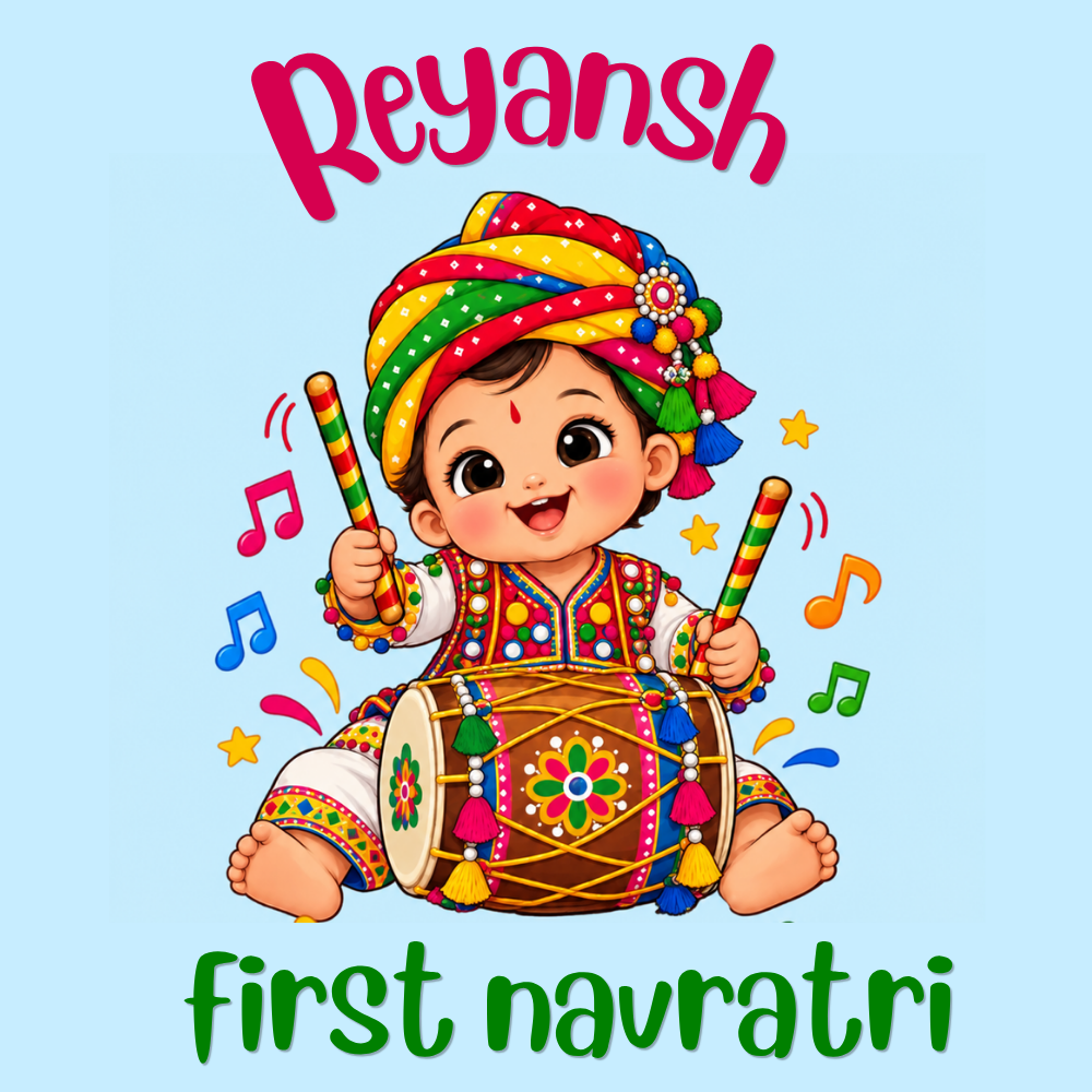 Personalized Baby Boy’s First Navratri Romper | Blue Dhol Design