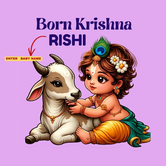 Born Krishna Personalized Janmashtami Kids Round Neck T-Shirt – Custom Name