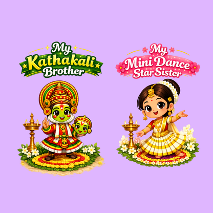 Personalized Onam Sibling T-Shirt & Baby Romper Combo with Custom Name