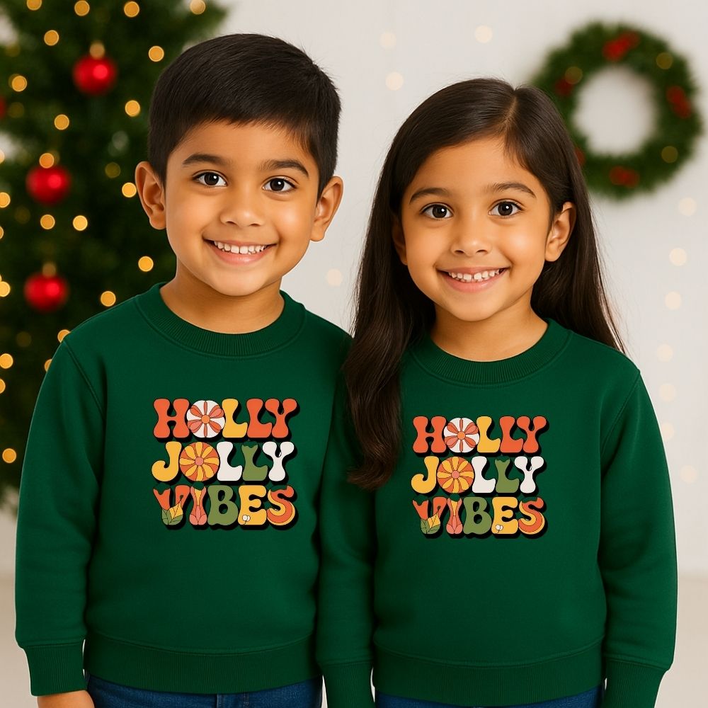 Kids "Holly Jolly Vibes" Retro Christmas Siblings Sweatshirt