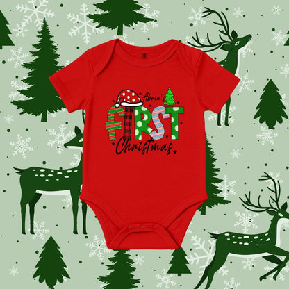 Santa Hat Design Personalized First Christmas Baby Romper
