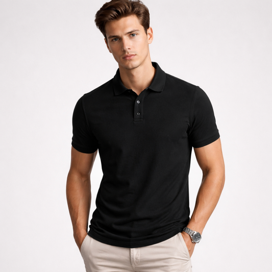 Men’s Black Basic Polo T-Shirt – Cotton Collar Tee | Regular Fit