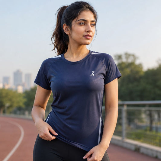 Women's Navy Blue Active Wear Performance T-Shirt | Quick Dry Sports & Gym Running Tee