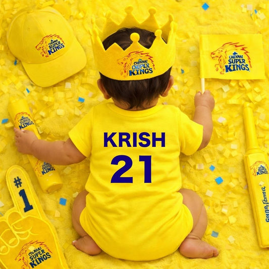 Chennai Super Kings CSK Fan Romper for Babies – Yellow IPL Cricket Supporter Romper