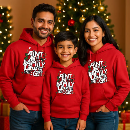 Family Red Hoodies with a Christmas-themed design 