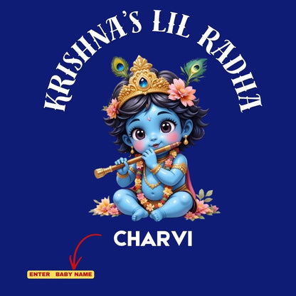 Krishna’s Lil Radha Personalized Janmashtami Girls Round Neck T-Shirt – Custom Name