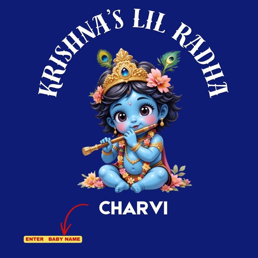 Krishna’s Lil Radha Personalized Janmashtami Girls Round Neck T-Shirt – Custom Name