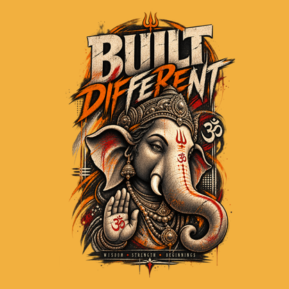 Built Different Lord Ganesha T-Shirt for Men | Ganpati Bappa Mustard Yellow Graphic Tee