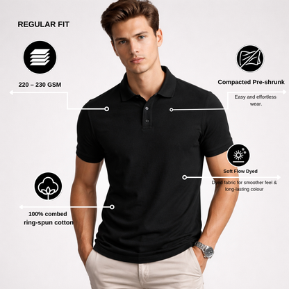 Men’s Black Basic Polo T-Shirt – Cotton Collar Tee | Regular Fit