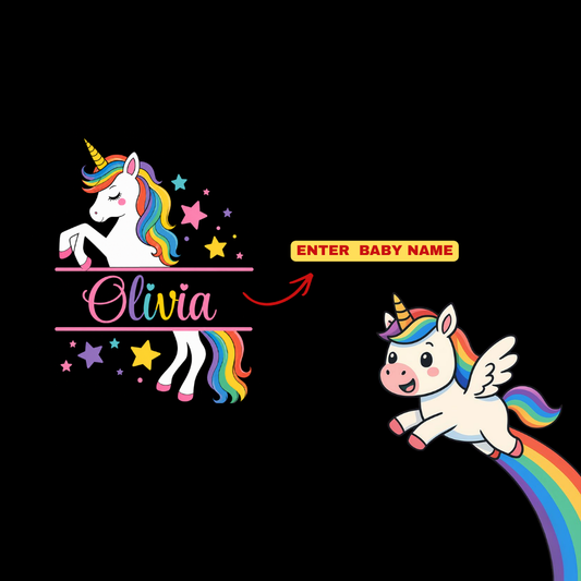 Personalized Unicorn Kids Co-Ord Set | Custom Name Cotton T-Shirt & Shorts | Magical Rainbow Unicorn Outfit for Girls