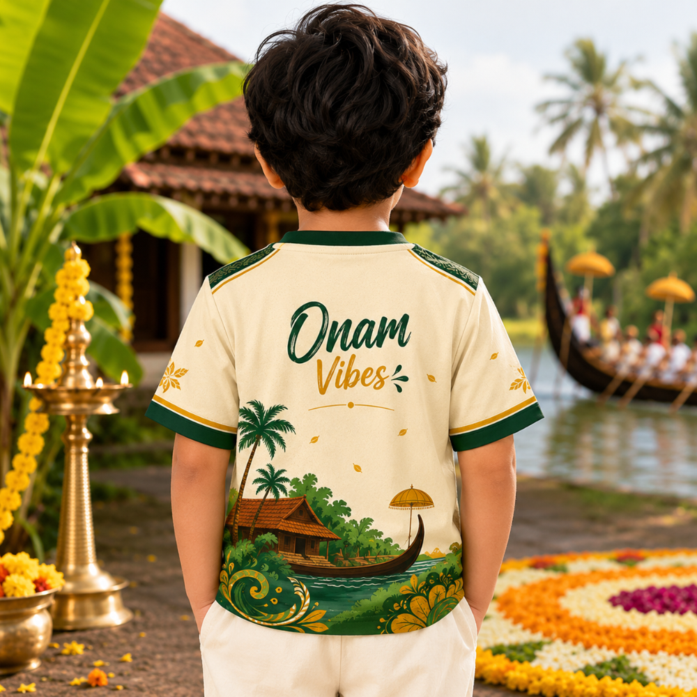Onam Vibes Kids Jersey T-Shirt – Traditional Kerala Vallam Kali Onam Wear