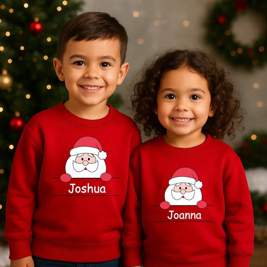 Personalized 'Peek-a-Boo' Santa Christmas Custom Name  Siblings Sweatshirt