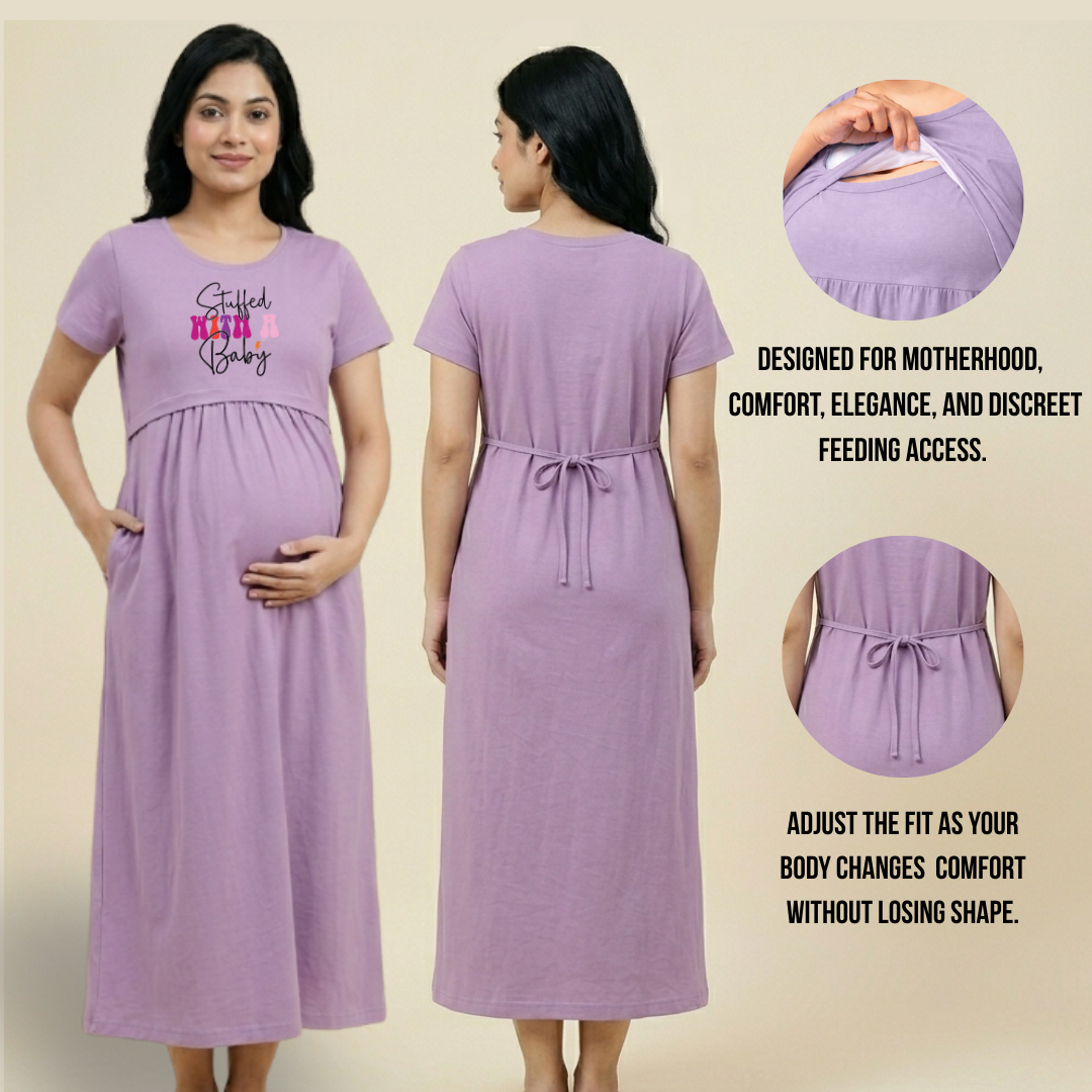Cotton Maternity & Feeding Dress for Women | Adjustable Fit Nursing Wear | Pregnancy to Postpartum Essential | Customisable Print