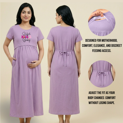 Cotton Maternity & Feeding Dress for Women | Adjustable Fit Nursing Wear | Pregnancy to Postpartum Essential | Customisable Print