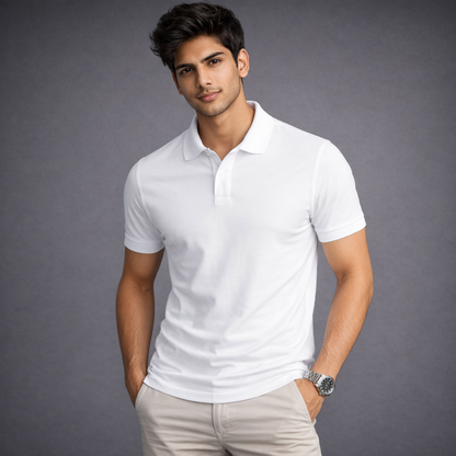 Men’s White Basic Polo T-Shirt – Cotton Collar Tee | Regular Fit