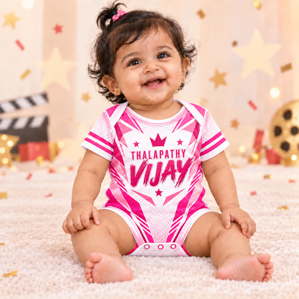 Thalapathy Vijay Baby Girl Jersey Romper – Pink & White
