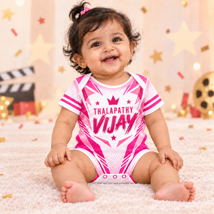 Thalapathy Vijay Baby Girl Jersey Romper – Pink & White