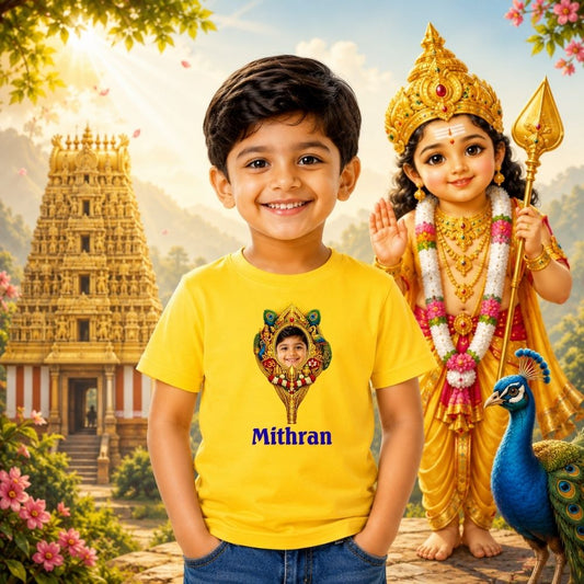 Custom Murugan Photo Frame T-Shirt | Personalized Kids Spiritual Gift