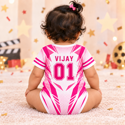 Thalapathy Vijay Baby Girl Jersey Romper – Pink & White
