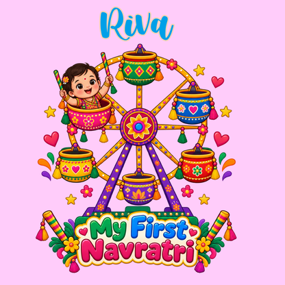 Personalized Baby Girl’s First Navratri Pink Romper | Garba Pot Design