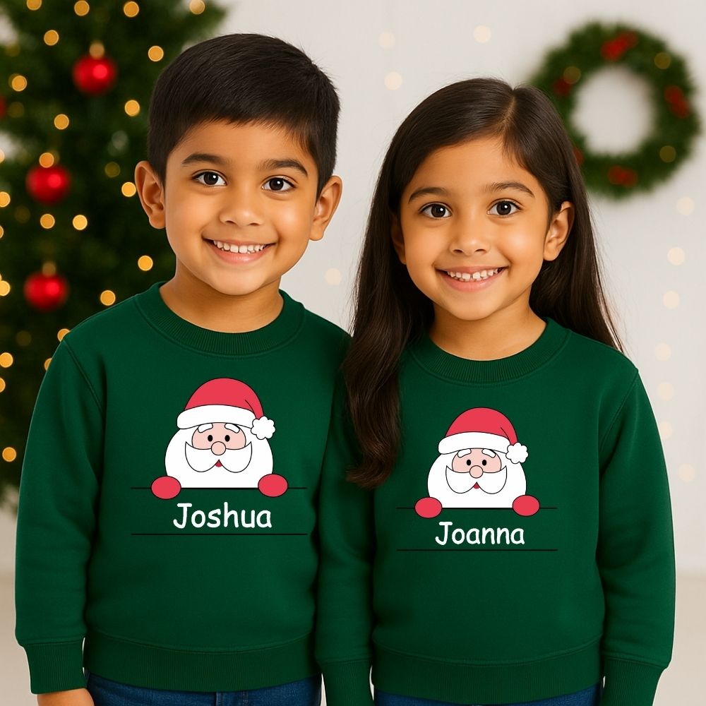 Personalized 'Peek-a-Boo' Santa Christmas Custom Name  Siblings Sweatshirt