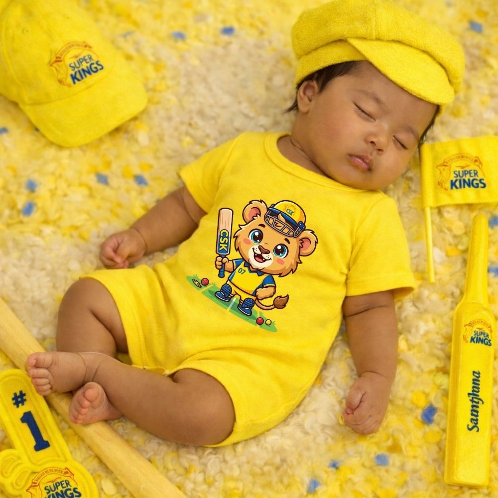 CSK IPL Baby Romper – Chennai Super Kings Cricket Fan Outfit for Babie ...