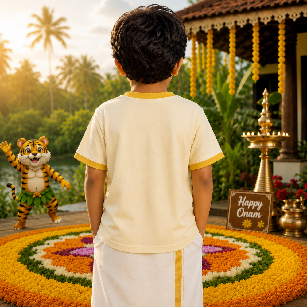 Pulikali Kids Onam Jersey T-Shirt – Cute Tiger Kerala Festival Wear for Boys