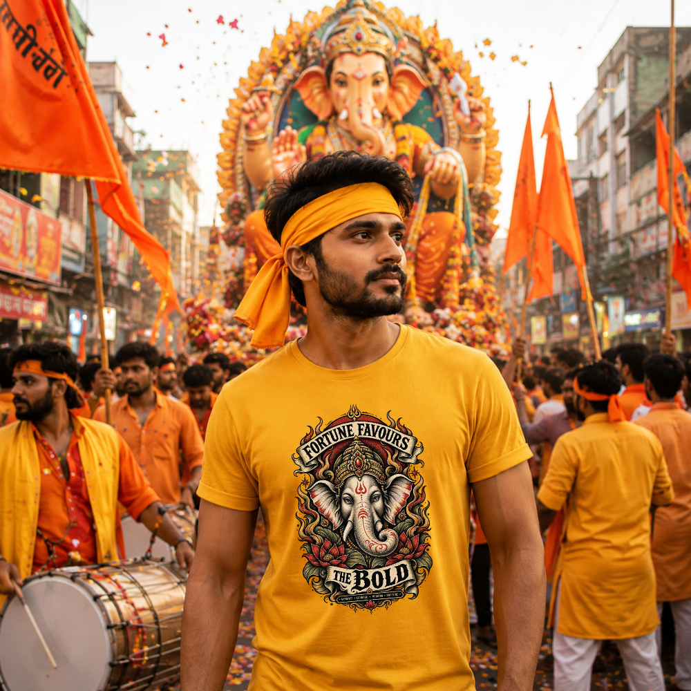 Fortune Favours the Bold Lord Ganesha T-Shirt for Men | Ganesh Chaturthi Special