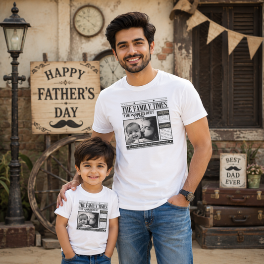 Newspaper Edition Matching T-Shirts for Dad and Kids | Personalized Father’s Day Family Combo Tees