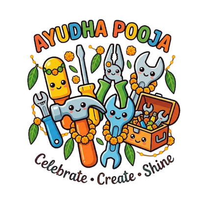 Personalized Ayudha Pooja Kids T-Shirt with Name | Cute Tools Print White Tee