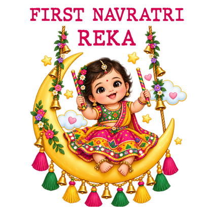 Personalized First Navratri Baby Girl Romper | White Festive Swing Design