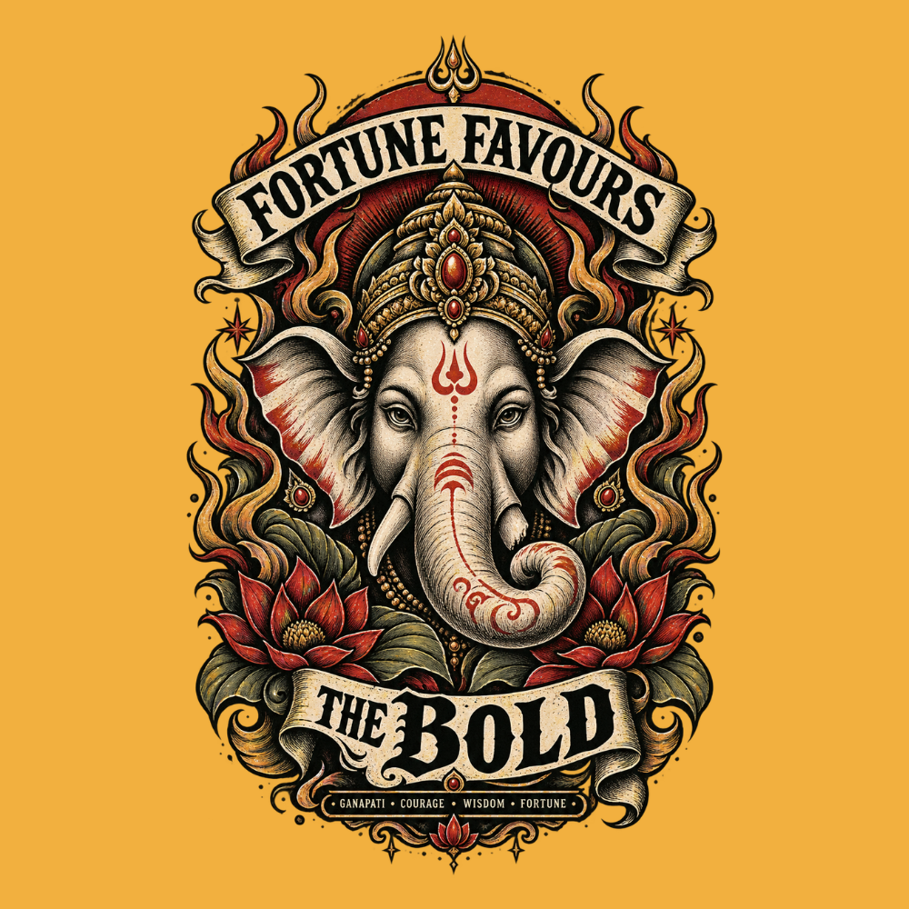 Fortune Favours the Bold Lord Ganesha T-Shirt for Men | Ganesh Chaturthi Special