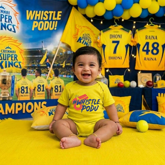 CSK Baby Romper – Chennai Super Kings IPL Cricket Fan Bodysuit for Babies