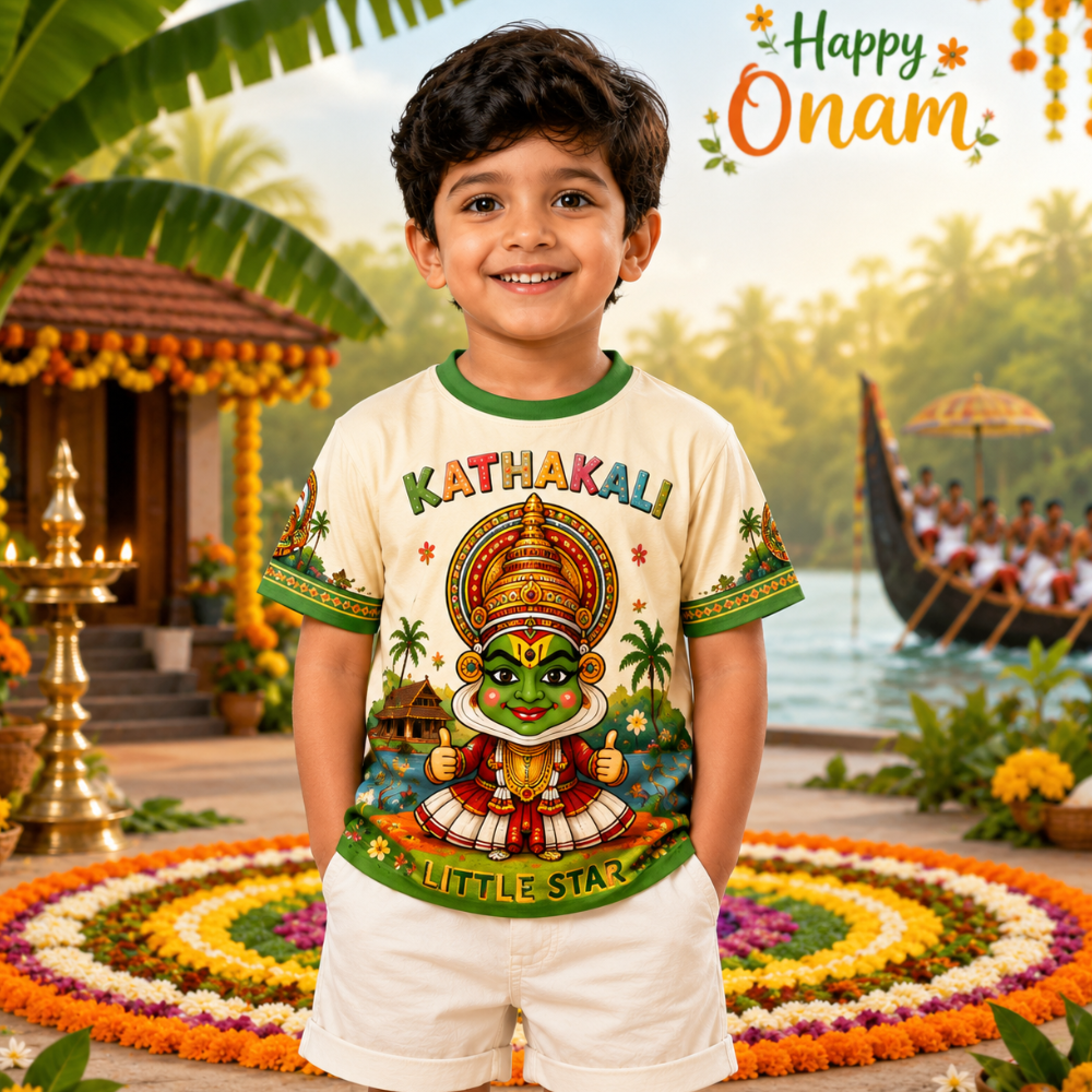 Kathakali Little Star Kids Onam Jersey T-Shirt – Kerala Traditional Festival Wear