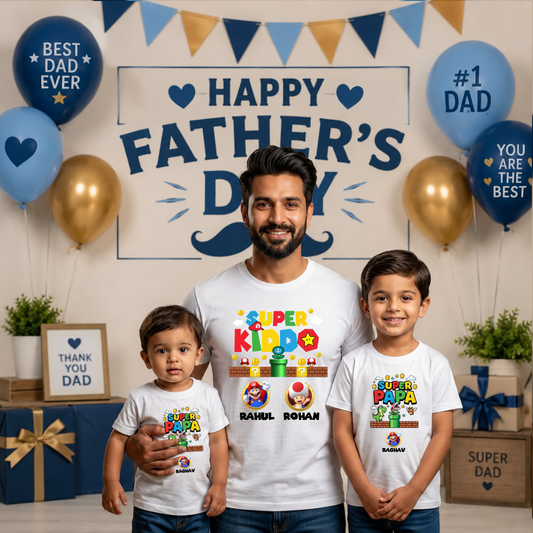 Super Mario Matching T-Shirts for Dad and Kids | Father Son Daughter Gaming Twinning Tees