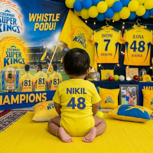 CSK Baby Romper – Chennai Super Kings IPL Cricket Fan Bodysuit for Babies