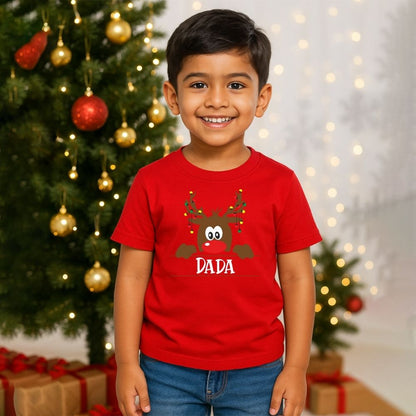 Personalized Kids Reindeer Christmas Half Sleeve T-Shirt - Custom Name Reindeer Tee