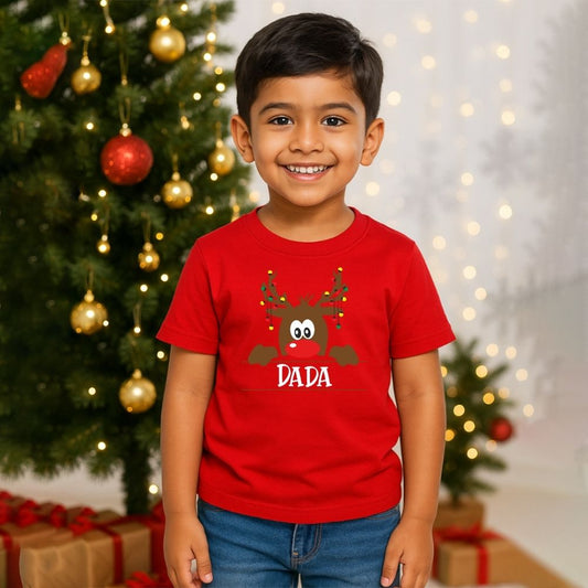 Personalized Kids Reindeer Christmas Half Sleeve T-Shirt - Custom Name Reindeer Tee