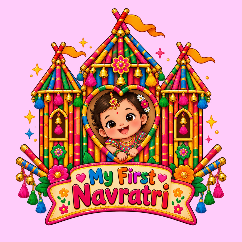 My First Navratri Baby Girl Pink Romper | Colorful Festive Palace Design