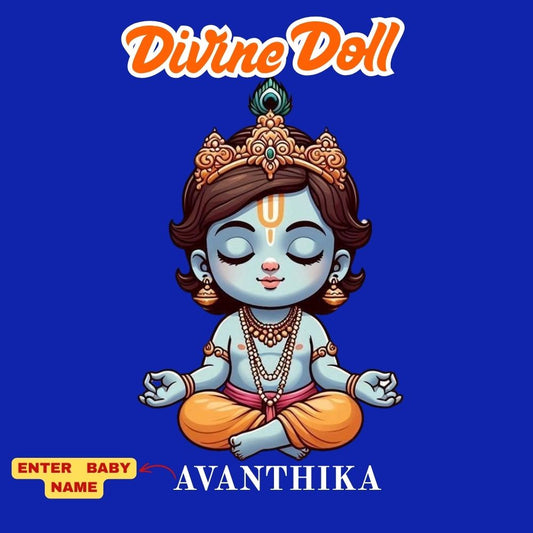 Divine Doll Personalized Krishna Janmashtami Girls Round Neck T-Shirt – Custom Name