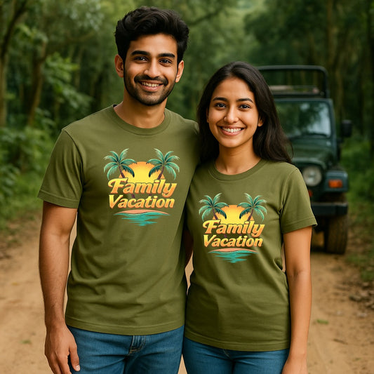 Couple Matching Olivegreen 'Family Vacation' t-shirts 