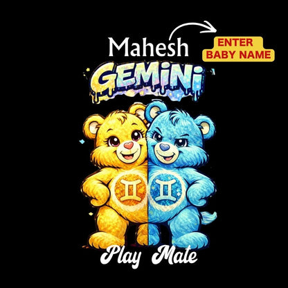 Personalized Gemini Kids T-Shirt | Little Gemini Play Mate Custom Name Zodiac Tee